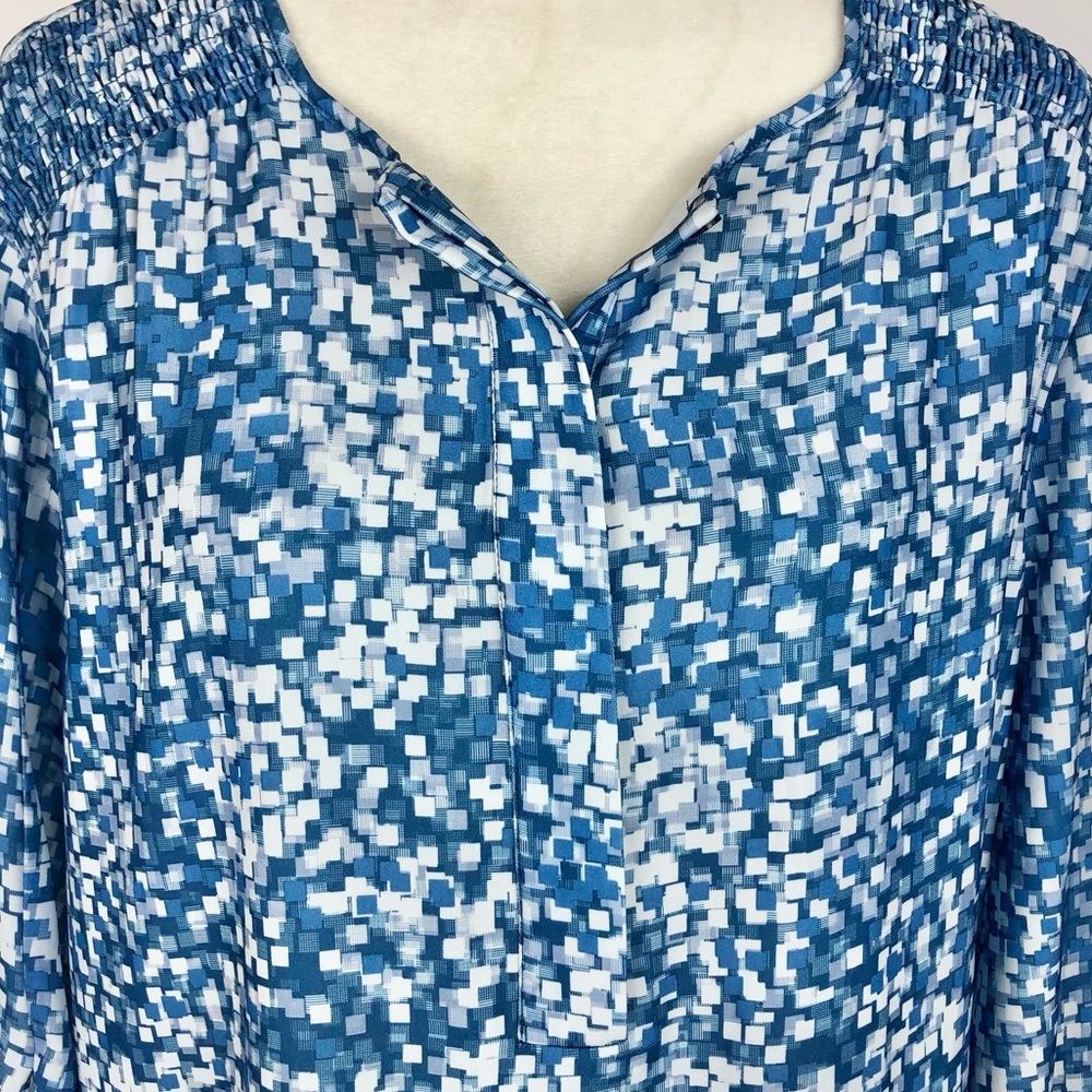 Halston blue square-print blouse